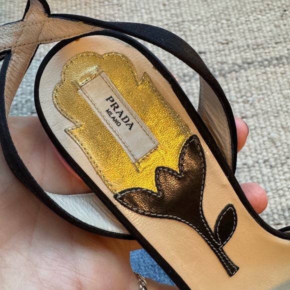 Prada Fairy Collection Satin Platform Ankle Strap Sandal - Black, Size 37 1/2 - Picture 6 of 12
